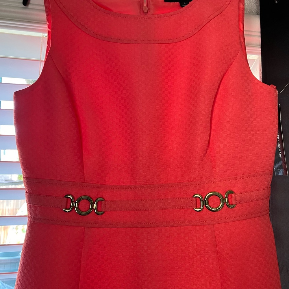 Tahari Coral Midi Dress with Belt Accents - Picture 2 of 3